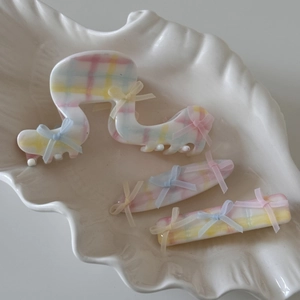 Ensemble pince à cheveux et barrettes style ballet avec nœuds en ruban pastel
