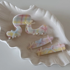 Lot de barrettes à cheveux balletcore à carreaux avec nœuds et pinces en acrylique