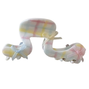 Pince à cheveux style ballet à carreaux pastel avec des nœuds en ruban coloré