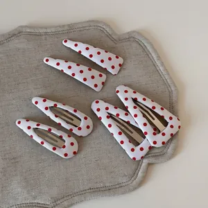 Red Polka Dot Fabric Wrapped Alloy BB Snap Hair Clips Sweet White Base Geometric Triangle Teardrop Side Clips For Women Girls