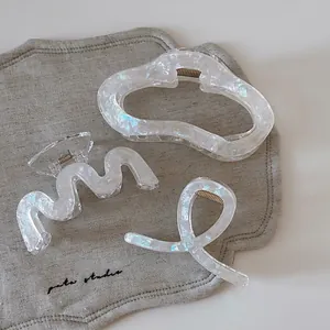 Französische Acetat Haarklammern Irisierend Perlweiß Marmoriert Shark Clips Elegante Minimalistische Haar Accessoires Für Damen