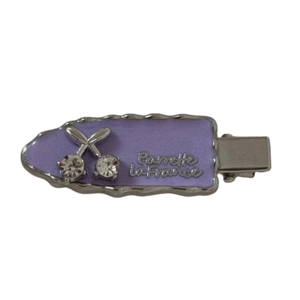 Barrette lavande avec motif cerise en strass et inscription Barrette LaFrance