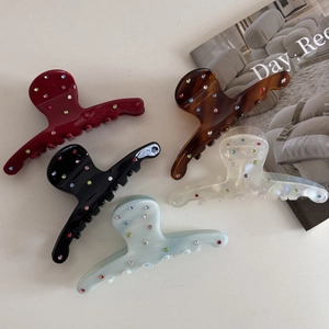 Set of five colorful rhinestone acetate hair claws in various elegant colors and styles