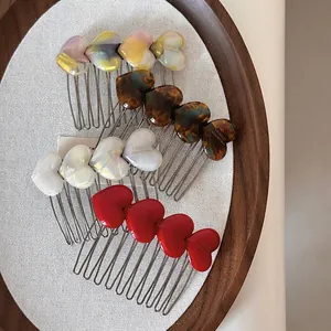 Sweet Acetate Heart Hair Comb Alloy Non-slip Hairpin Vintage Hair Accessories For Fixing Hair Handmade Hair Comb Jewelry