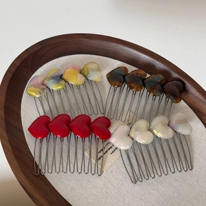Acetate heart hair side comb set with five-tooth metal clips in four elegant colors