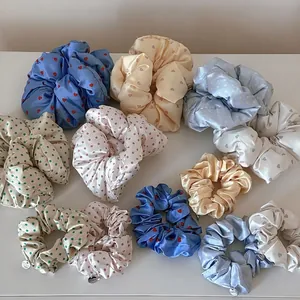 Oversized Satin Pillow Scrunchies Polka Dot Heart Pattern Elastic Hair Ties Pleated Soft Fabric Hair Accessories For Women