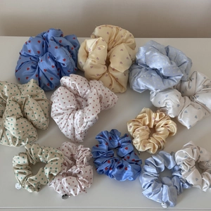 Polka dot heart satin scrunchie set for hair accessories in assorted pastel colors