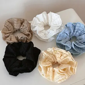 Korean Style Striped Oversized Scrunchies Elegant Chiffon Texture Pleated Hair Ties For Women Girls Ponytail Bun Accessories