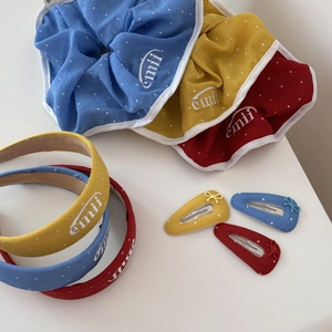 Ensemble d'accessoires cheveux à pois bleu jaune et rouge avec broderie emii