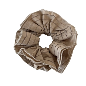 Elegant beige striped organza scrunchie hair tie for women with pleated texture