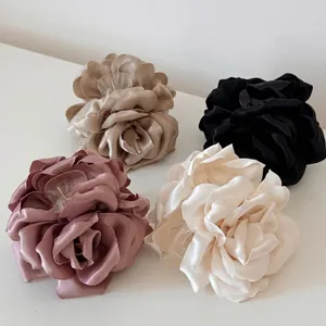 Grande Pince à Cheveux Rose en Satin Élégante Française pour Femmes Pince à Cheveux Requin en Tissu Fait à la Main Cadeau