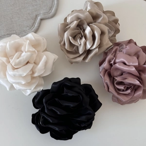 Lot de pinces à cheveux rose en satin élégantes en blanc perle, champagne, rose et noir