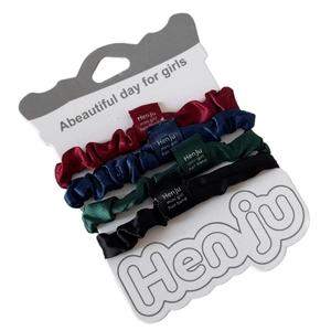 Set di quattro elastici per capelli in raso lucido in bordeaux, blu, verde e nero