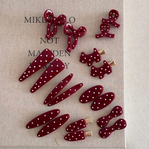 Vintage Burgund Rot Polka Dot Haarspange Harz Acetat Entenschnabel Clips Süße Schleife Hundeform Haarschmuck Damen