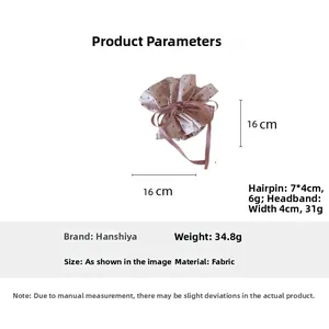 Detailed dimensions of pink polka dot embroidered bow scrunchie showing 16x16cm size