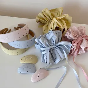 Polka Dot Embroidery Bow Fabric Hair Scrunchie Hair Clip Headband Sweet Korean Style Daily Fashion Hair Accessories For Women