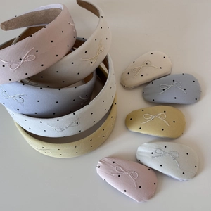 Chic polka dot embroidered bow headbands and matching clips set in pastel colors