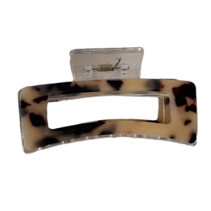 Medium acetate hair claw clip with leopard tortoise pattern and rectangular hollow design