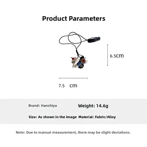 Size chart showing cute puppy eyewear holder dimensions 6.5x7.5cm made of fabric and alloy