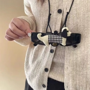 Cute puppy plush sunglasses holder lanyard necklace with adjustable black cord for women