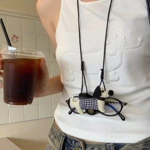 Portable cute dog shaped glasses holder necklace for sunglasses with black lanyard