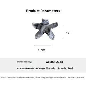 Detailed view of smoky gray starfish hair claw with marble texture, 9cm size specification