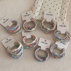 Sweet colorful elastic hair ties set in Morandi tones with plastic bead accents