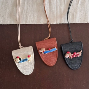 Litchi pattern leather dog glasses clip pendant in beige dark brown and black