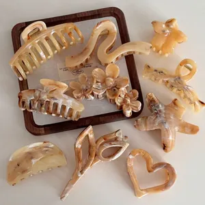 Pinces à Cheveux en Acétate Vintage Français pour Femmes Motif Marbre Ambré Grandes Barrettes Antidérapantes Accessoires de Coiffure Élégants