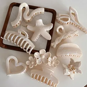 Milky White Elegant Hair Claw Clips For Women Minimalist Marble Texture Floral Starfish Heart Shark Clips Aesthetic Hair Accessories