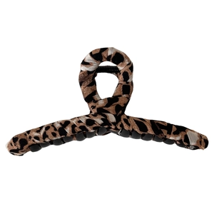 Elegant large brown leopard print hair claw clip for women with premium fabric wrapping