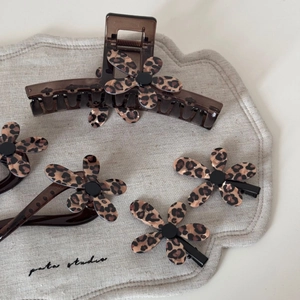 Ensemble de pinces à cheveux à motif léopard avec barrettes en résine et pinces fleurs