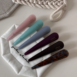 Lot de six barrettes à cheveux en acétate coloré avec gravure France Handmade