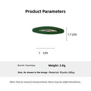 Detailed size specifications for French oval green acetate hair clip with dimensions