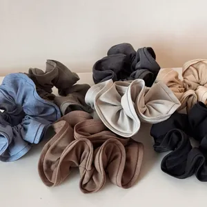 Solid Color Large Scrunchies Soft Ribbed Fabric Hair Ties Elegant Frill Trim Elastic Hair Bands For Women Daily Accessories