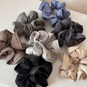 Morandi colors knitted cotton scrunchies set with soft ribbed texture and high elasticity