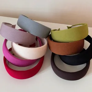 Serre-tête Rembourré à Côtes Style Français pour Femmes Bandeau en Tissu Rayé à Bord Large Couleur Unie Mode Coréenne