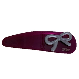Fermaglio a goccia in acetato viola scuro con fiocco argento e testo Creation France