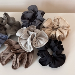 Morandi colors scrunchies set made of soft textured fabric for elegant hair styling