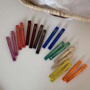 Minimalist colorful acetate hair clips set with France handmade engraving for women