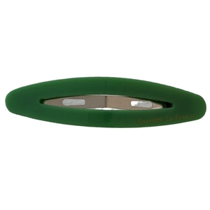 French vintage oval acetate hair clip in dark green with golden Barrette La France text