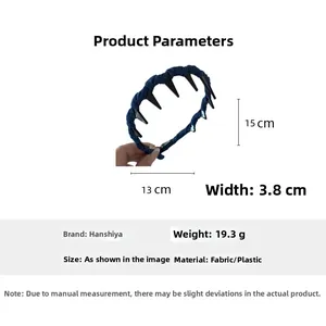 Spécifications détaillées de taille pour le bandeau en jean bleu marine avec dents et dimensions