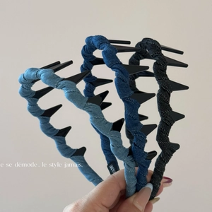 Serre-Tête en Tissu Denim Ondulé Avec Dents Antidérapant Accessoires Cheveux Mode Décontractée pour Femmes