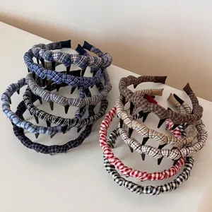 Korean Simple Plaid Fabric Wrapped Headband With Non-Slip Teeth Wave Hair Hoop For Women Fashion Hair Accessories