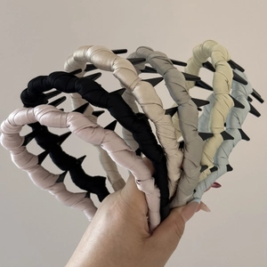 Thick satin fabric twist headbands with non-slip teeth in assorted Morandi colors