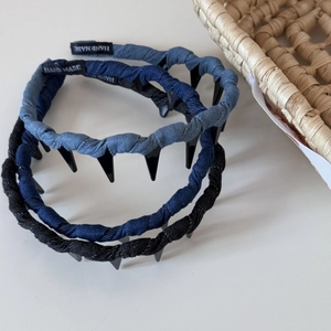 Lot de 3 serre-têtes tressés en denim noir et bleu avec dents antidérapantes internes