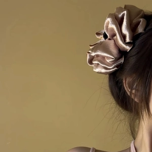 French style champagne satin cloud hair claw clip with pleated texture for women