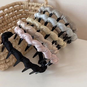 Set of five satin twisted wavy headbands with inner grip teeth in assorted colors