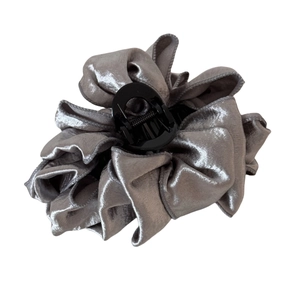 Cloud bubble pleated grey satin hair claw clip for women with metallic fabric finish
