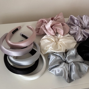 Lustrous 10-piece satin hair scrunchie and headband set in various elegant solid colors